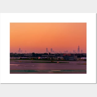 Empty O'Hare Runways, Chicago Skyline Silhouette Posters and Art